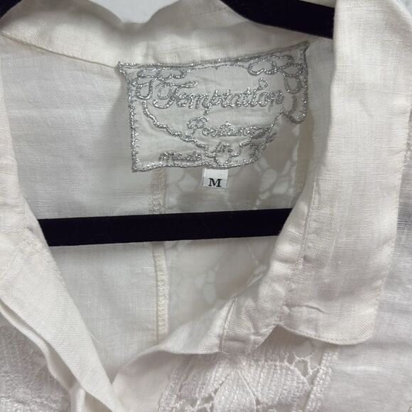 Temptations Cream Lacey Dress - Long Sleeve - LIKE NEW - Size Medium - Picture 2 of 4